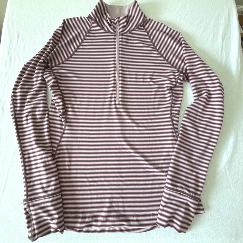 Mountain Hardwear 1/4 Zip Pullover Women Sz M Striped Long Sleeve Top Base Layer